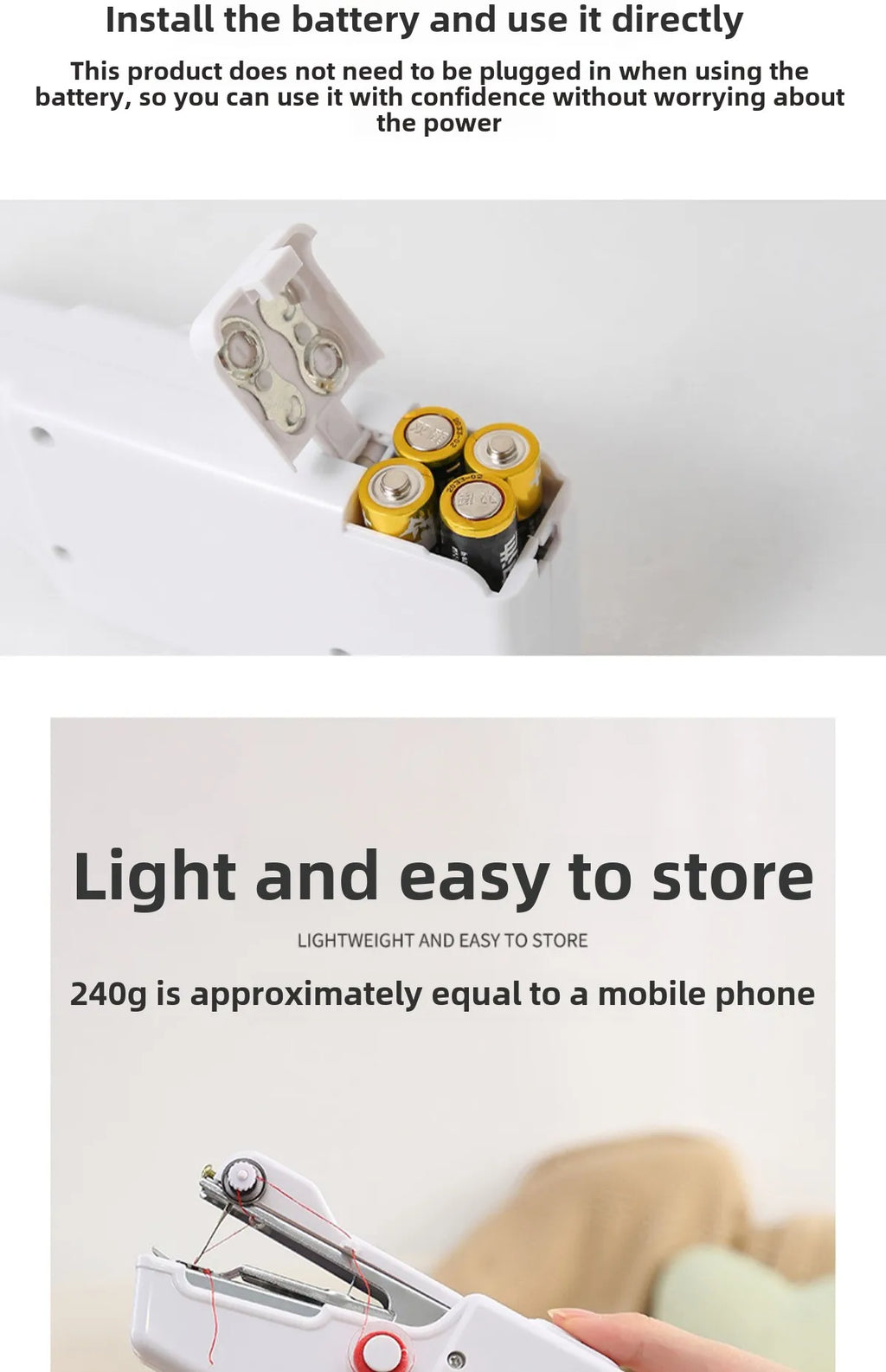 Portable Mini Sewing Machine Handheld Electric Sewing Machine With Bobbin Suitable for Needlework and Manual Work Hand Home DIY